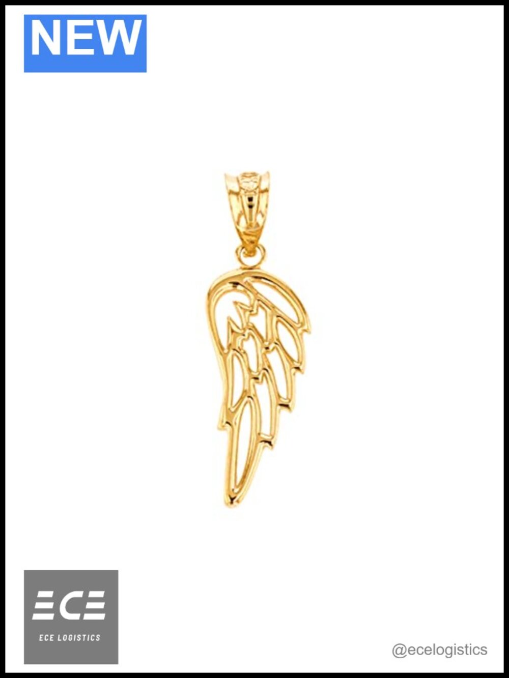 14K Solid Gold Guardian Angel Filigree Wing Charm Pendant Fine Jewelry Gift
